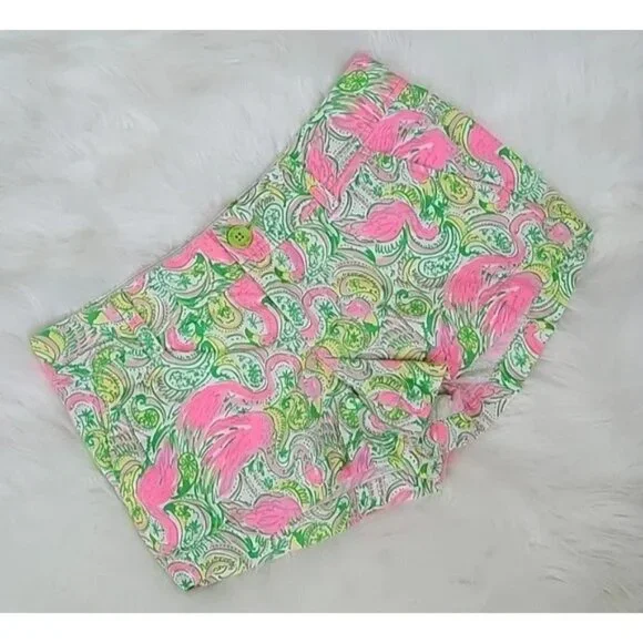 Lilly Pulitzer Women's Pink Flamingo Hot Wings The Walsh Short Size 0 2624 - Picture 2 of 12